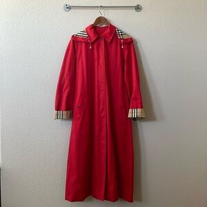 Burberry Check Lining Detachable Hood Long Balmaacan Trench Rain Coat Size:8
